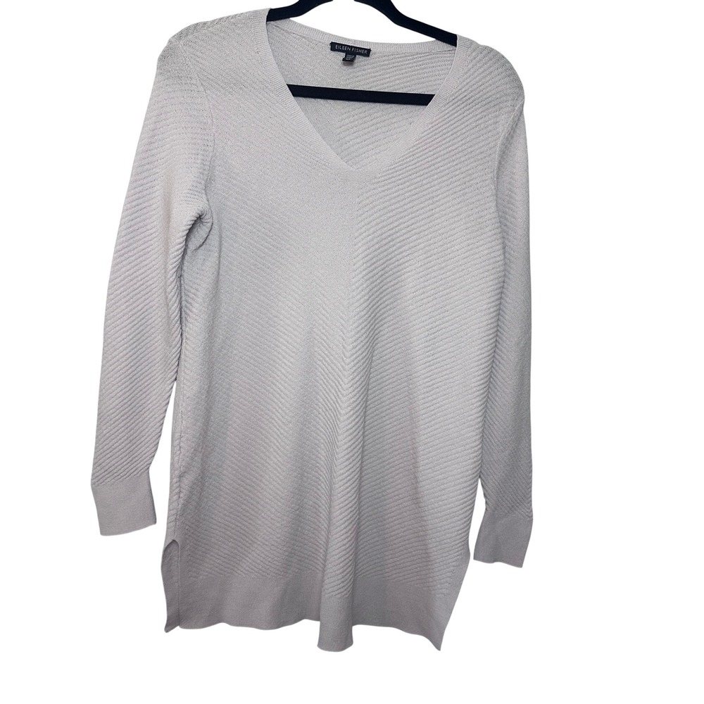Eileen Fisher Merino Wool V-Neck Textured Tunic Sweater Light Pink Size S